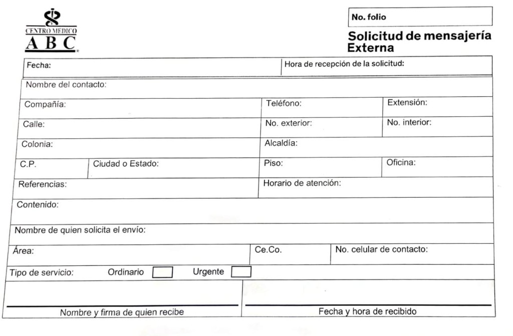 Formulario de solicitud de mensajería Centro Médico ABC
